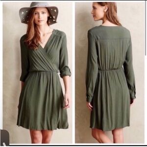 Anthropologie Maeve Green Long Sleeve Dress Medium